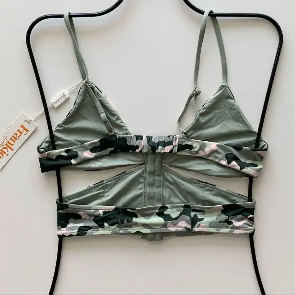 Frankies Bikinis Finn Corset Bikini Top - Cutout - Camo - Small - NWT